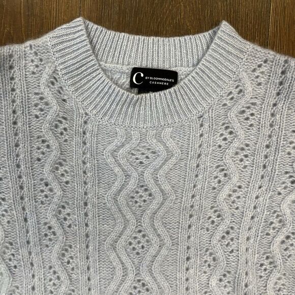 C BY BLOOMINGDALE’S CABLE POINTELLE KNIT CASHMERE SWEATER SZ MED - Picture 3 of 5